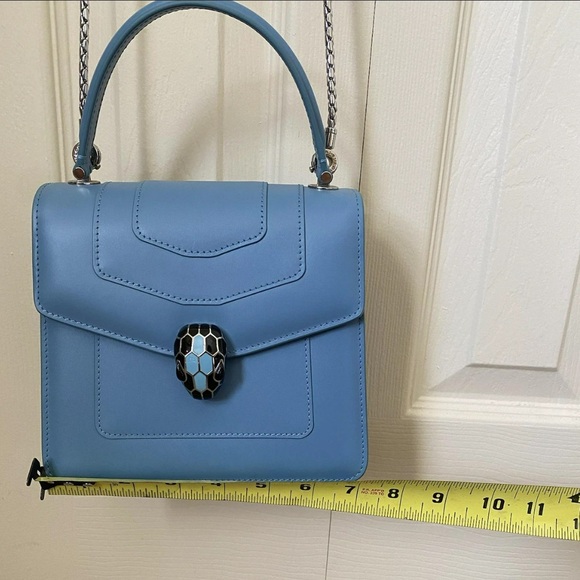 Bvlgari Bulgari Serpenti Forever Top Handle Blue Silver Hardware Snake Head - Picture 6 of 14